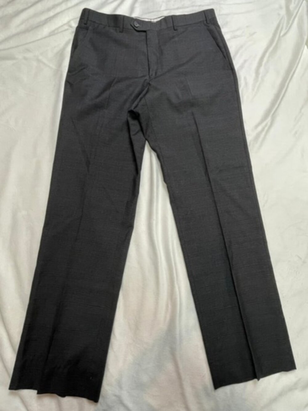 Santorelli Men 100% Virgin Wool Flat Dress Pants, Charcoal Gray, Size 36, Italy